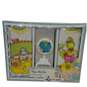 Vintage Terry Bib and Infant Rattle Boxed Giftset New